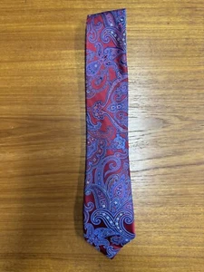 XMI Silk Tie. Red w Blue Paisley. 59” x 3.25” - Picture 1 of 5