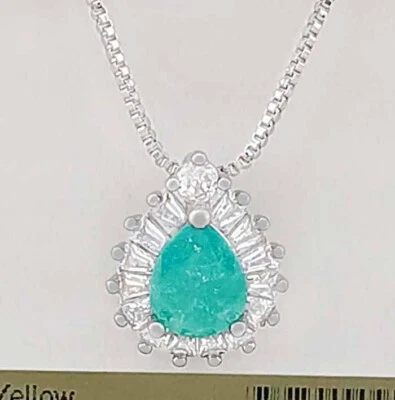 COLLAR GENUINO DE ZAFIRO BLANCO ESMERALDA Y LABORATORIO DE 2,60 quilates chapado en oro blanco de 14K Foto 1 de 4