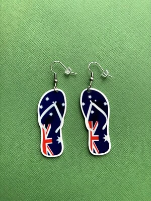Aussie Flag Thong Dangle Earrings, Australia Day Thongs, Surgical Steel Hooks - image 1 of 2