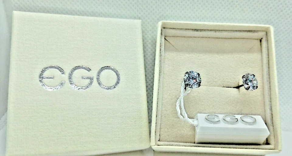 ORECCHINI DONNA ARGENTO 925 EGO ITALIANO ZIRCONI BIANCHI ROTONDI DIAMETRO 7mm - Immagine 1 di 3