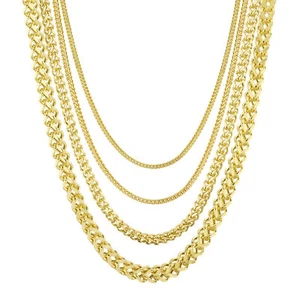 Hollow Franco Chain Necklace Real 10K Gold Bonded 925 - Picture 1 of 5