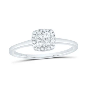 10kt White Gold Womens Round Diamond Square Cluster Ring 1/5 Cttw - Picture 1 of 1