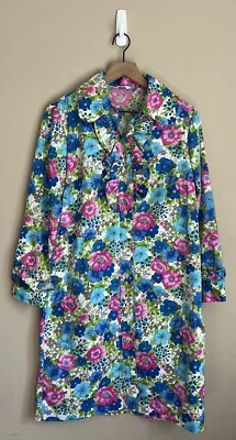 Vintage Dress Floral Green 1960s 1970s Sheath Shift Spectator Large 12 14 Pink - Image 1 of 4