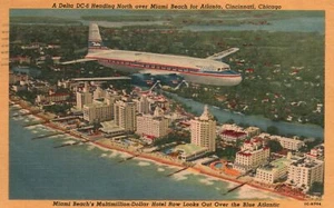 Delta DC-6 über Miami Beach für Atlanta Cincinnati Chicago Vintage Postkarte 1954 - Bild 1 von 2