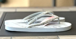 Juicy Couture Womens JC sz 8 Shimmery Rhinestone Sandals Flip-Flops Shoes Grey - Picture 1 of 11