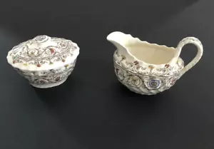 Azúcar vintage Spode Copeland patrón Florencia Inglaterra con tapa y crema - Imagen 1 de 24