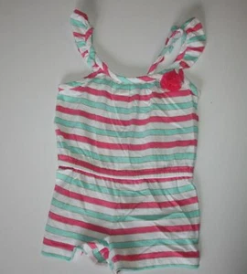 New Gymboree 7 year Girls Summer Romper One Piece Outfit Pink White Mint Stripes - Picture 1 of 2