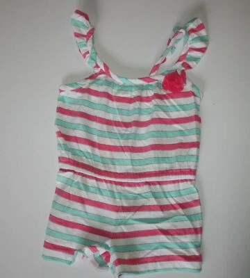 New Gymboree 7 year Girls Summer Romper One Piece Outfit Pink White Mint Stripes - Image 1 of 2