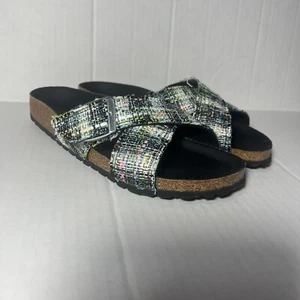 Birkenstock Nib Suena II Vegan Ricotta Logo Black FootbedEU 39 US 8 Summer - Picture 1 of 13