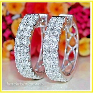 3.50CT Round Lab-Created Diamond Women's Huggie Hoop Earrings 14K White Gold FN - Picture 1 of 6