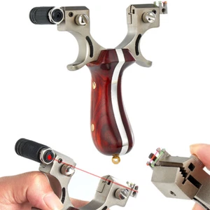 Stainless Steel + Sandalwood Handle Slingshot Catapult with Aim Sight + 2 Bands - Picture 1 of 12