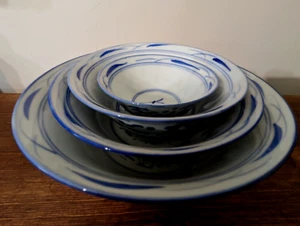 Vintage Nesting Rice Bowl Set of 4 Blue and White hand painted Chinese - Picture 1 of 16