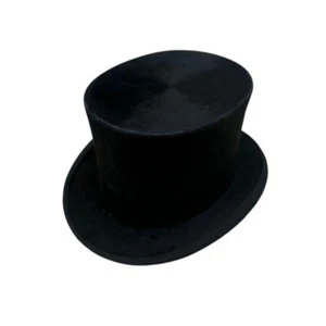 Vintage 1920s F Select Black Plush Glossy Silk Top Hat Size 7 Made in England - Picture 1 of 12