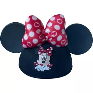 Disney Minnie Mouse Orecchie Taglia Unica Nero Mouseketeers Cappello Rosso Pois Fiocco Patch - Foto 1 di 7