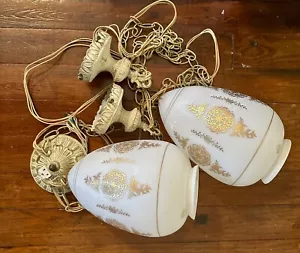 Vintage Vianne VV White Glass Gold Star Egg Acorn Swag Light Midcentury Regency - Picture 1 of 12