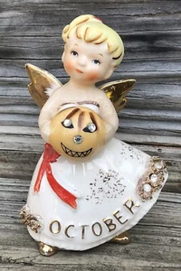 Difícil de encontrar de colección 1957 Geo Z Lefton octubre cumpleaños ángel piedra preciosa calabaza figura 1987J - Imagen 1 de 7