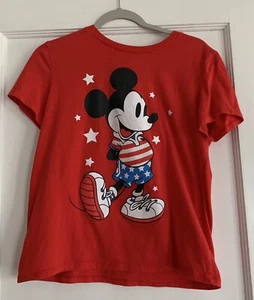 Disney Mickey Mouse Tshirt Junior L Patriotic Americana Red White Blue Flag  - Picture 1 of 9
