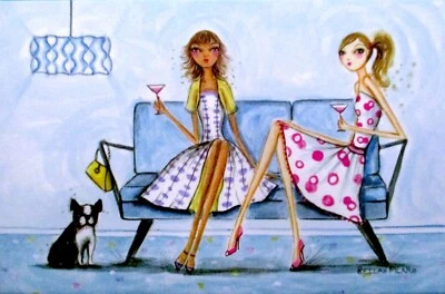 Papyrus Bella Pilar Girls on Blue Chaise Blank Notecard Greeting Card RARE - Image 1 of 4