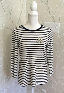 T-shirt J Crew Painter a righe manica 3/4 spilla gioiello, taglia media - Foto 1 di 9