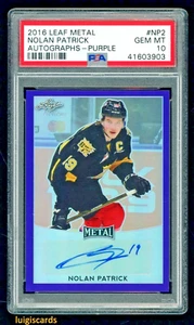 2016 Leaf Metal Nolan Patrick #NP2 Autographs Purple /15 PSA 10 Gem Mint - Foto 1 di 2