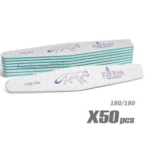 Ezflow Grey Fox Nail Files 180/180 - 50 ct for acrylic UV gel Dip Powder