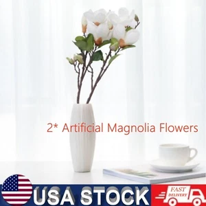2x Artificial Magnolias Flower Bouquet Fake Plant Bunch Wedding Party Home Decor - Picture 1 of 17