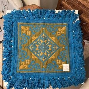 Vintage 1960s Italian Wool Pillow COVER Italian NEW OLD STOCK 16 x 16 Fringe - Picture 1 of 5