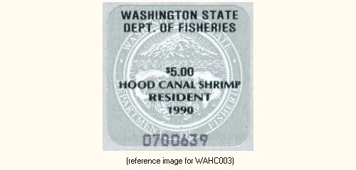 HALFPRICEFISH Washington Hood Canal Shrimp Stamp 1990 $5.00 - Image 1 of 1