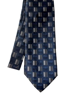 E. Zegna 100% Silk Men's Tie horizontal & vertical stripes on Blue 58"x 3.75" - Picture 1 of 6