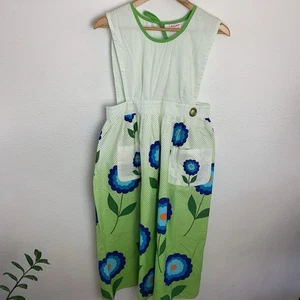 Vintage Design Haus Schürze Kleid grün blau Blumen Retro Landhaus traditionell - Bild 1 von 8