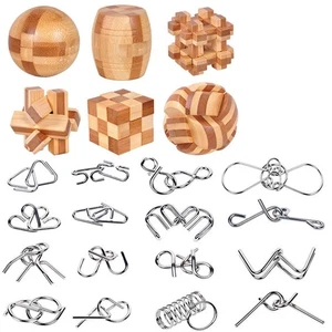 22 St Metall Knobelspiele Set Geduldspiele IQ Spiele Logikspiele Puzzle Kinder - Bild 1 von 6
