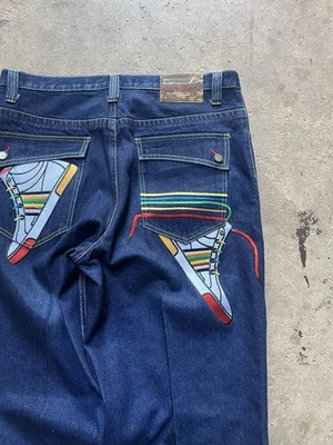 Jeans de mezclilla holgados vintage de los años 90 "Attitude" diseño de bolsillo con cordones único 38x32 Foto 1 de 4