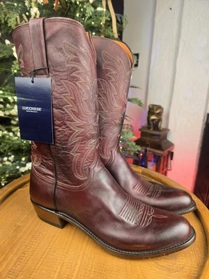 Lucchese Men's Burgundy Leather Round  Toe Cowboy Western Boots Size 13D USA - Image 1 of 4