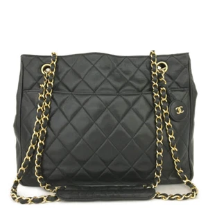 CHANEL Quilted Matelasse Lambskin CC Logo Chain Shoulder Tote Bag/9U0075 - Picture 1 of 16