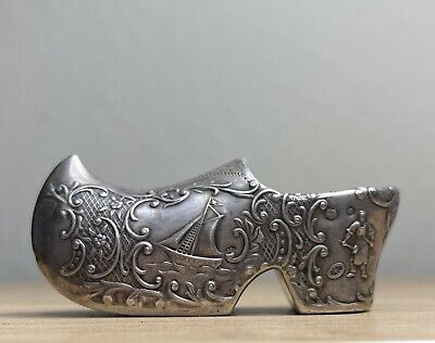 Antiker Schuh Clogs Damen  Slipper Echt Silber Gepunzt Holland • 200€