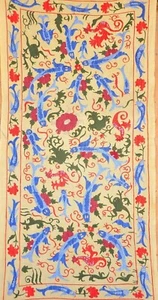 Corredor de mesa Suzani, bordado de diseño de pescado uzbeko, hecho a mano, seda, multicolor - Imagen 1 de 11
