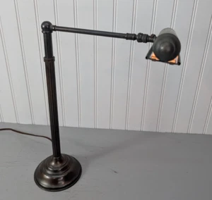 Vtg Faries Era? Brass Library Desk Lamp Adjustable Shade Industrial Style Works - Picture 1 of 17