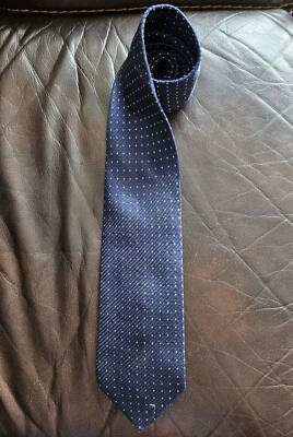 Brioni 100 % Silk Tie Made In Italy. Blue With Small White Dots - Imagem 1 de 3