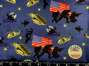 Tina Scrap US Army American USA Star Flag Tank Cotton WAR Military 9"x21" Fabric - Picture 1 of 1