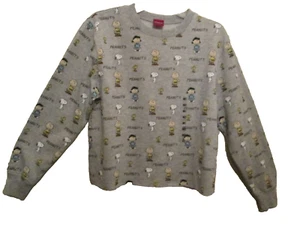 Peanuts Women's Cropped Sweatshirt Gray wSnoopy Long Sleeve Fleece lined Size M - Picture 1 of 7