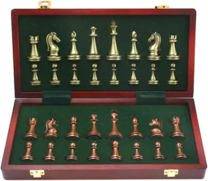 Large Metal Deluxe Chess Retro Copper Plated Alloy Chess Adult Set Board Game Po - Picture 1 of 6