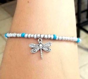 Tobillo de libélula, brazalete de tobillo libélula, joyería de libélula, tobillas con cuentas - Imagen 1 de 4