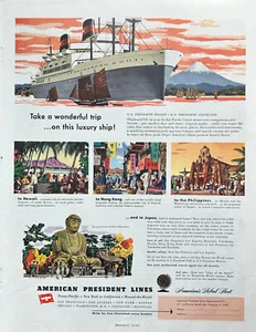 American President Line Ad 1949 SS Präsident Wilson SS Präsident Cleveland - Bild 1 von 1