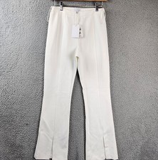 Lucy Paris Kari Slit Cuff Pants Women's S White Solid Side-Zip Pull-on Closure