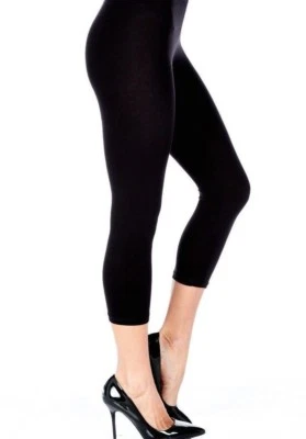 Cotton Spandex Capri Leggings Below Knee Plain Solid Stretchy Capris (S-3X) - Image 1 of 4