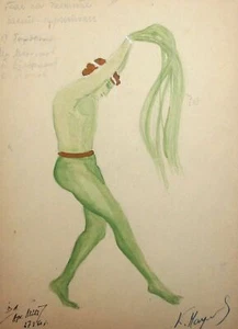 1960 Acuarela Pintura Teatro Diseño de Vestuario Bailarín Masculino Retrato Firmado - Imagen 1 de 9