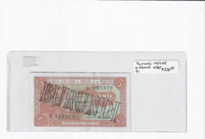 1963  Burundi 5 Francs  P1  SN# L 757379 - Image 1 of 2