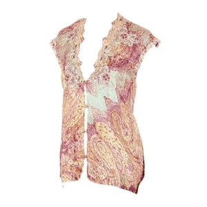 LA PERLA Pink Fantasy Paisley Print Seide bestickt Spitze Cutout Top Gr. 4/L - Bild 1 von 9