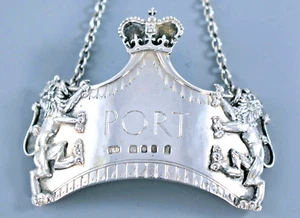 VINTAGE SILVER PORT CROWN DECANTER LABEL QUEEN ELIZABETH II CORONATION 1953 - Picture 1 of 6