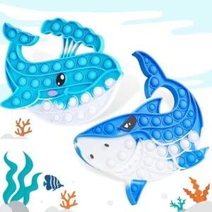 2-Pack Large Push Pop Bubble Fidget Sensory Toy, Fidget Toys Shark & Whale - Picture 1 of 5